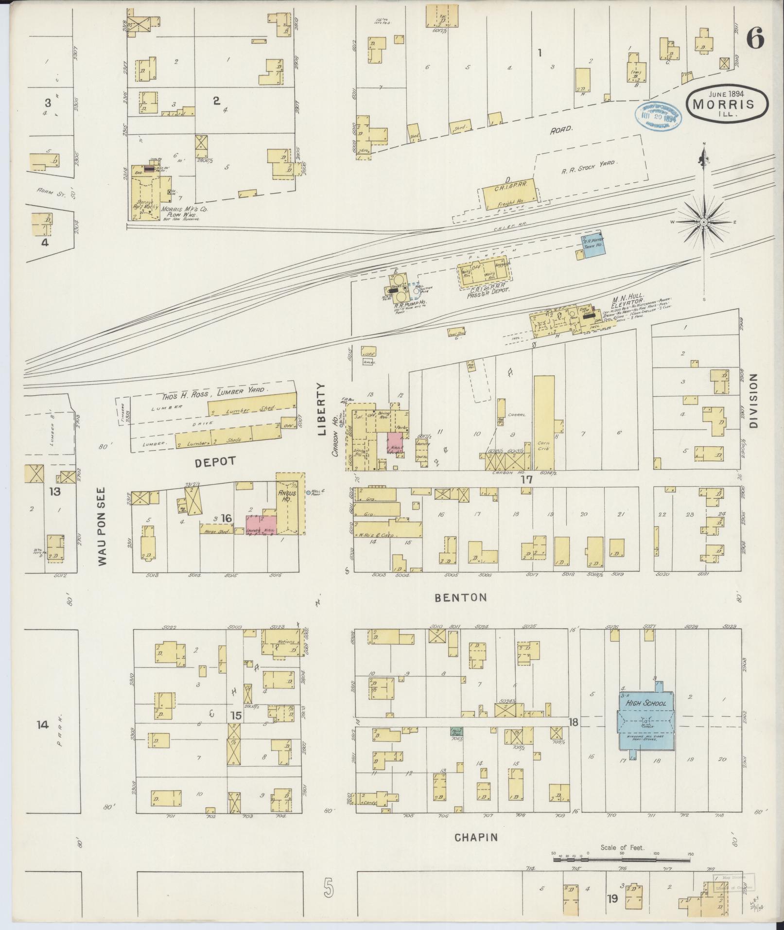 Sanborn Fire Insurance Map from Morris, Grundy County, Illinois (1894), Sheet #0006 - Complete Map Set gallery image, historic Sanborn map, vintage wall art, Illinois Illinois