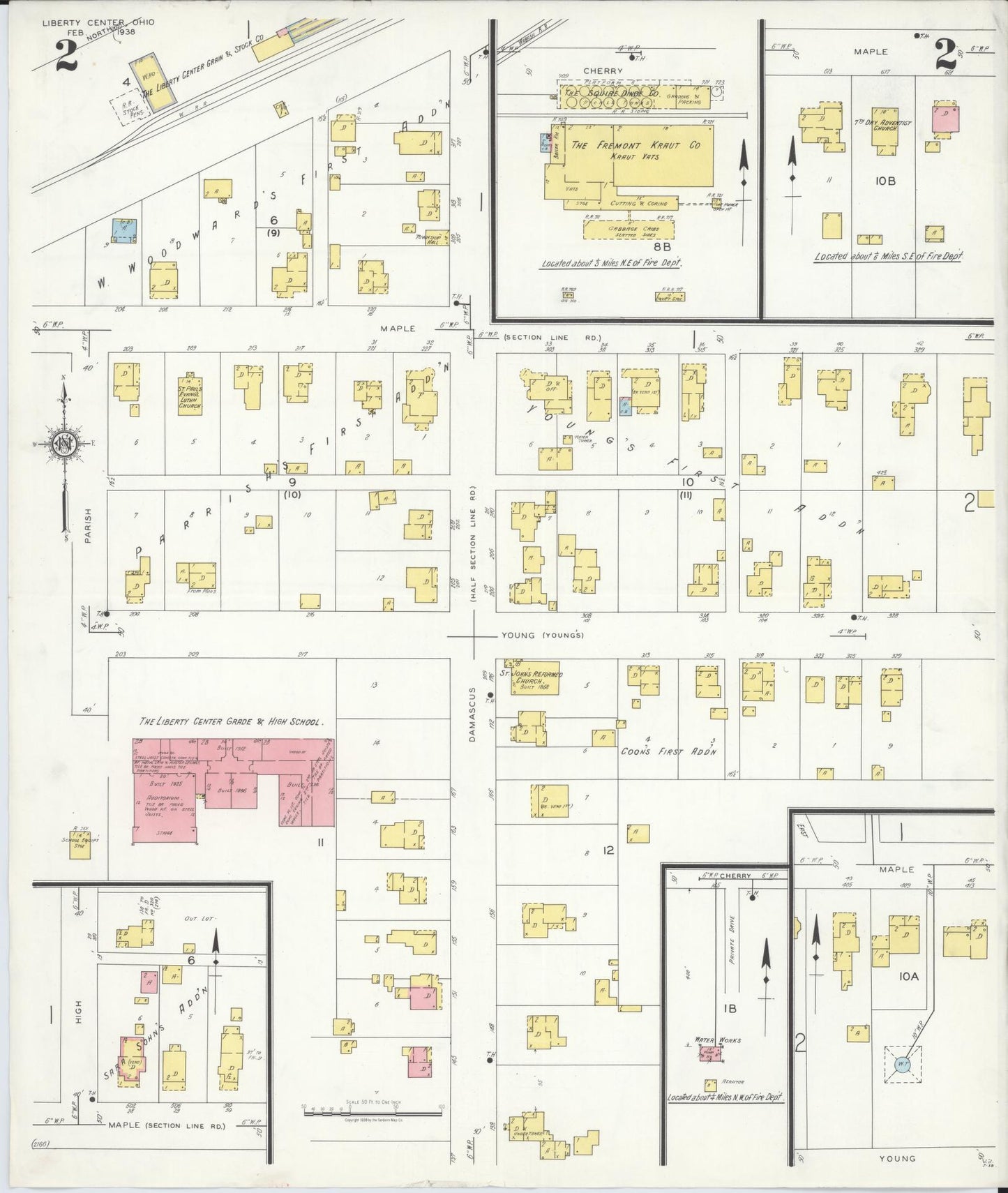Sanborn Fire Insurance Map from Liberty Center, Henry County, Ohio (1938), Sheet #0002 - Historic Sanborn Fire Insurance Map Print, vintage old map wall art, antique decor, genealogy gift, Ohio Ohio map