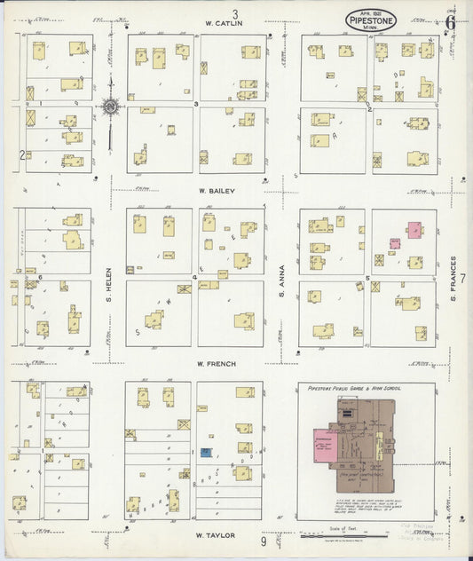 Sanborn Fire Insurance Map from Pipestone, Pipestone County, Minnesota (1921), Sheet #0006 - Historic Sanborn Fire Insurance Map Print, vintage old map wall art, antique decor, genealogy gift, Minnesota Minnesota map
