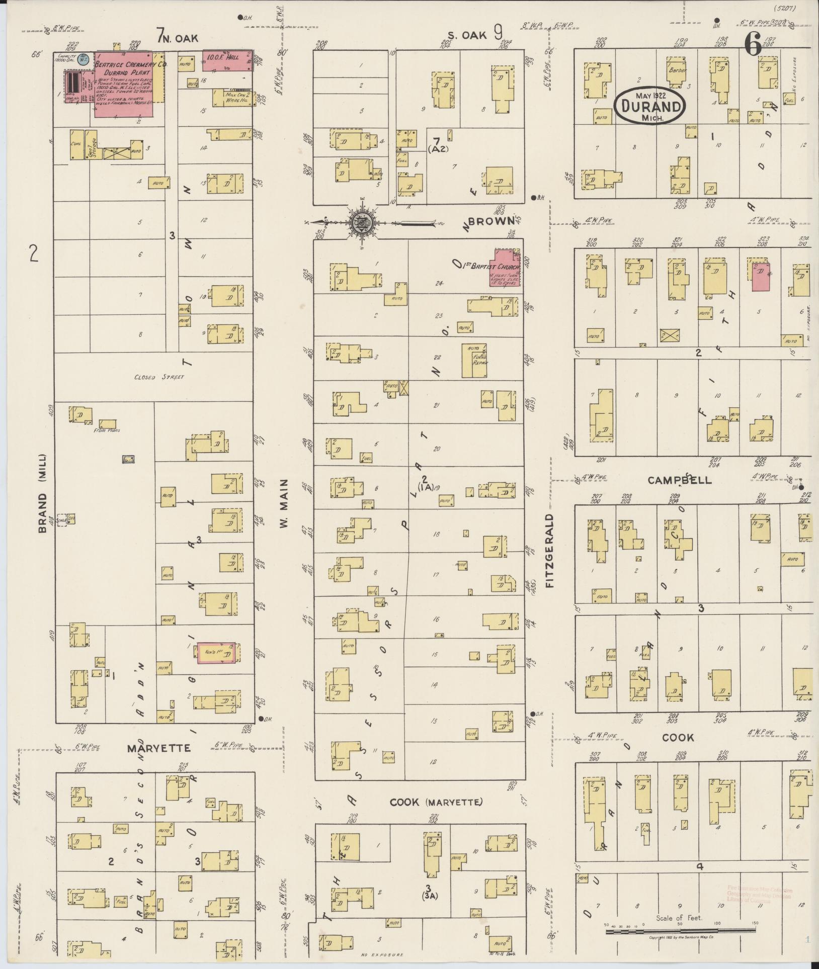 Sanborn Fire Insurance Map from Durand, Shiawassee County, Michigan (1922), Sheet #0006 - Historic Sanborn Fire Insurance Map Print, vintage old map wall art, antique decor, genealogy gift, Michigan Michigan map