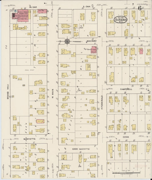 Sanborn Fire Insurance Map from Durand, Shiawassee County, Michigan (1922), Sheet #0006 - Historic Sanborn Fire Insurance Map Print, vintage old map wall art, antique decor, genealogy gift, Michigan Michigan map