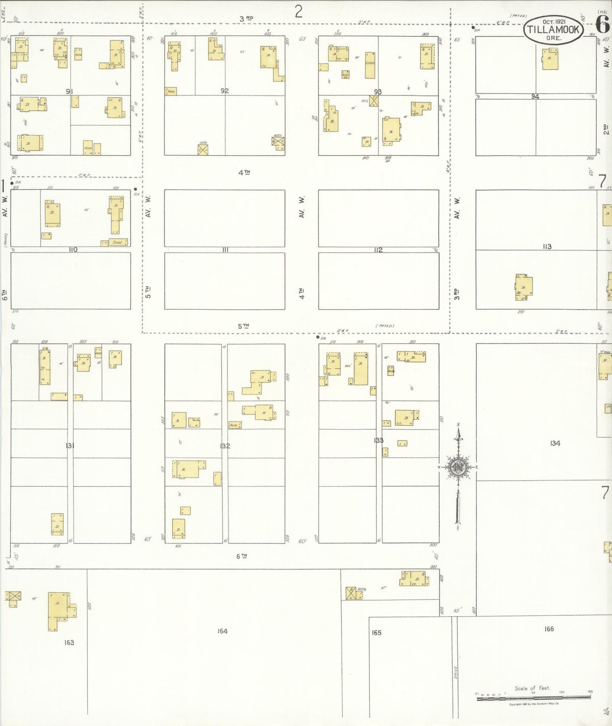 Sanborn Fire Insurance Map from Tillamook, Tillamook County, Oregon (1921), Sheet #0006 - Historic Sanborn Fire Insurance Map Print, vintage old map wall art, antique decor, genealogy gift, Oregon Oregon map