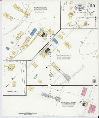 Sanborn Fire Insurance Map from Red Jacket, Houghton County, Michigan (1917), Sheet #0020 - Historic Sanborn Fire Insurance Map Print, vintage old map wall art, antique decor, genealogy gift, Michigan Michigan map