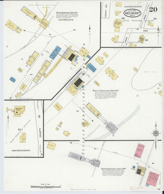 Sanborn Fire Insurance Map from Red Jacket, Houghton County, Michigan (1917), Sheet #0020 - Historic Sanborn Fire Insurance Map Print, vintage old map wall art, antique decor, genealogy gift, Michigan Michigan map
