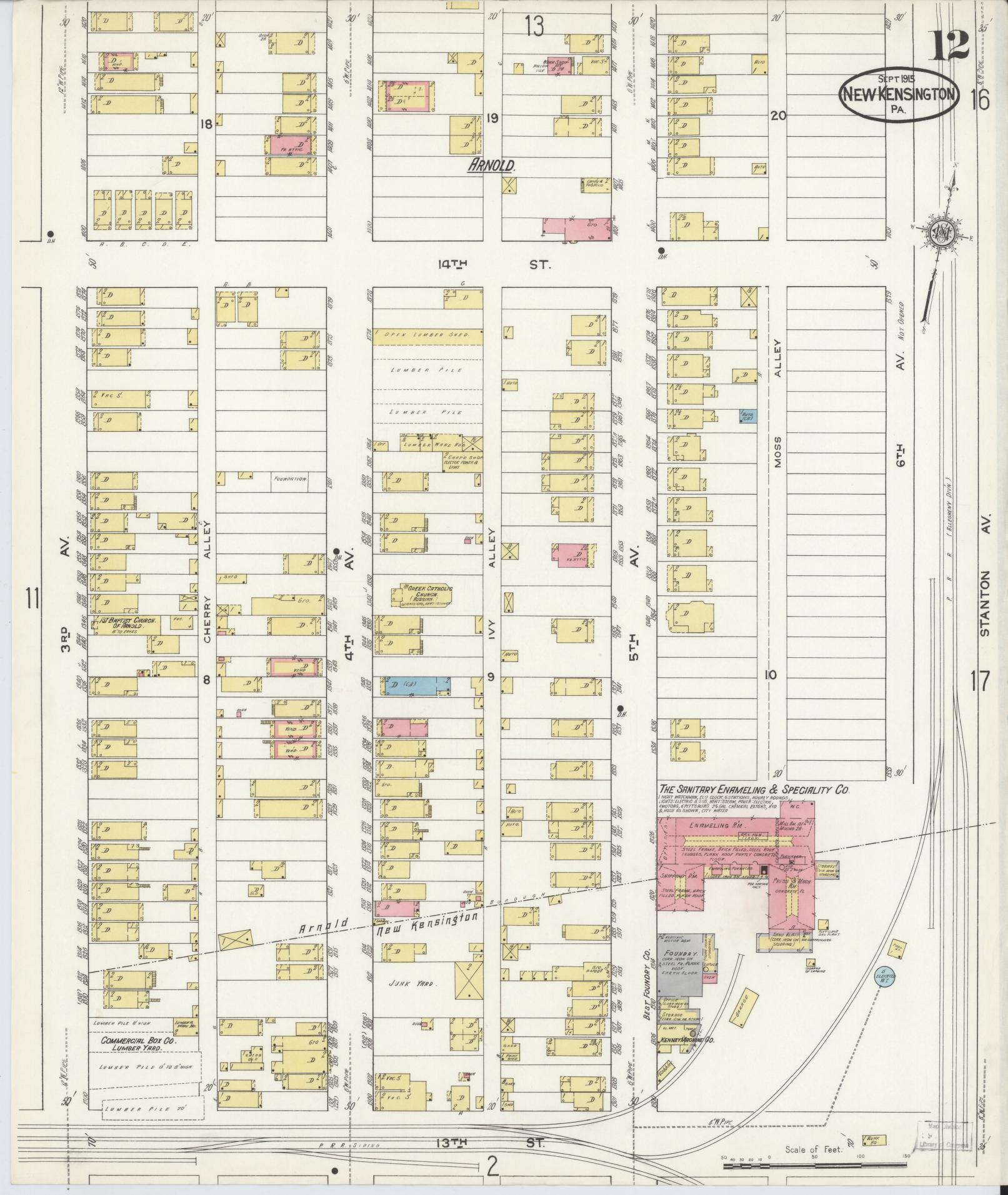 Sanborn Fire Insurance Map from New Kensington, Westmoreland County, Pennsylvania (1915), Sheet #0012 - Complete Map Set gallery image, historic Sanborn map, vintage wall art, Pennsylvania Pennsylvania