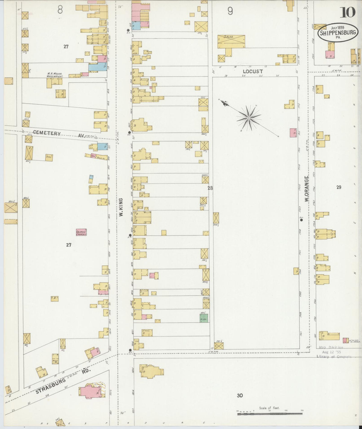 Sanborn Fire Insurance Map from Shippensburg, Cumberland And Franklin Counties, Pennsylvania (1899), Sheet #0010 - Historic Sanborn Fire Insurance Map Print, vintage old map wall art, antique decor, genealogy gift, Counties Pennsylvania map