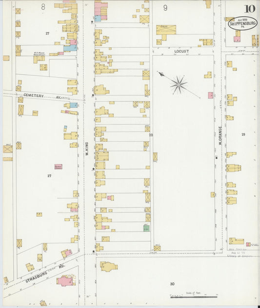 Sanborn Fire Insurance Map from Shippensburg, Cumberland And Franklin Counties, Pennsylvania (1899), Sheet #0010 - Historic Sanborn Fire Insurance Map Print, vintage old map wall art, antique decor, genealogy gift, Counties Pennsylvania map