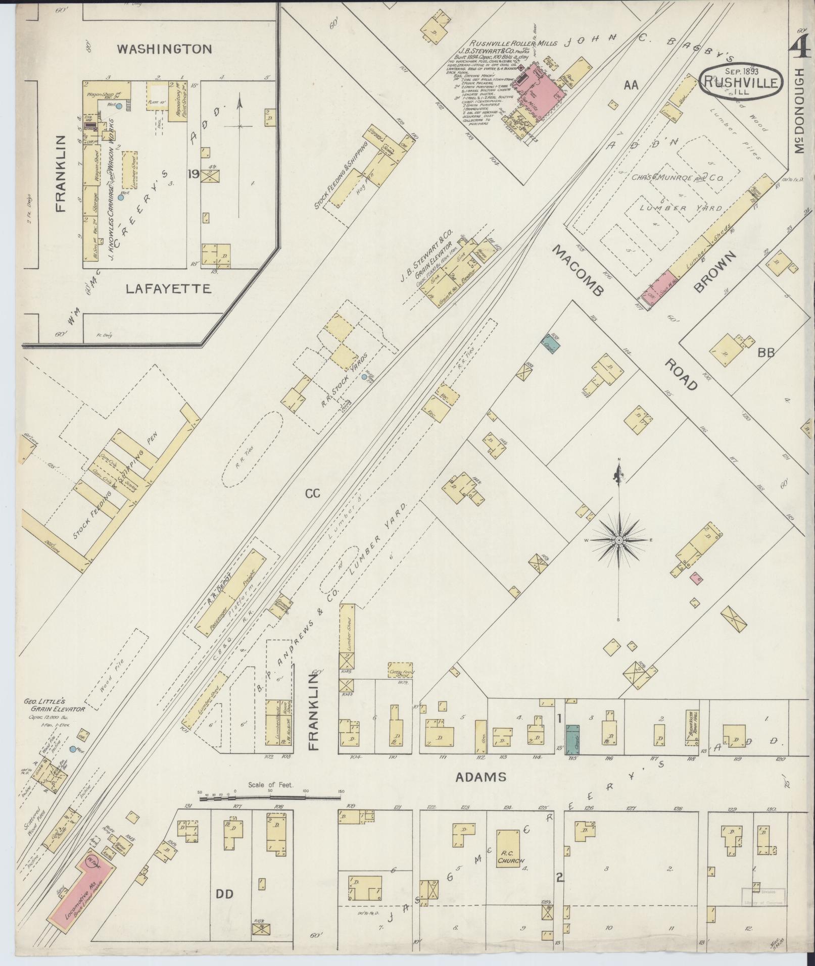 Sanborn Fire Insurance Map from Rushville, Schuyler County, Illinois (1893), Sheet #0004 - Historic Sanborn Fire Insurance Map Print, vintage old map wall art, antique decor, genealogy gift, Illinois Illinois map