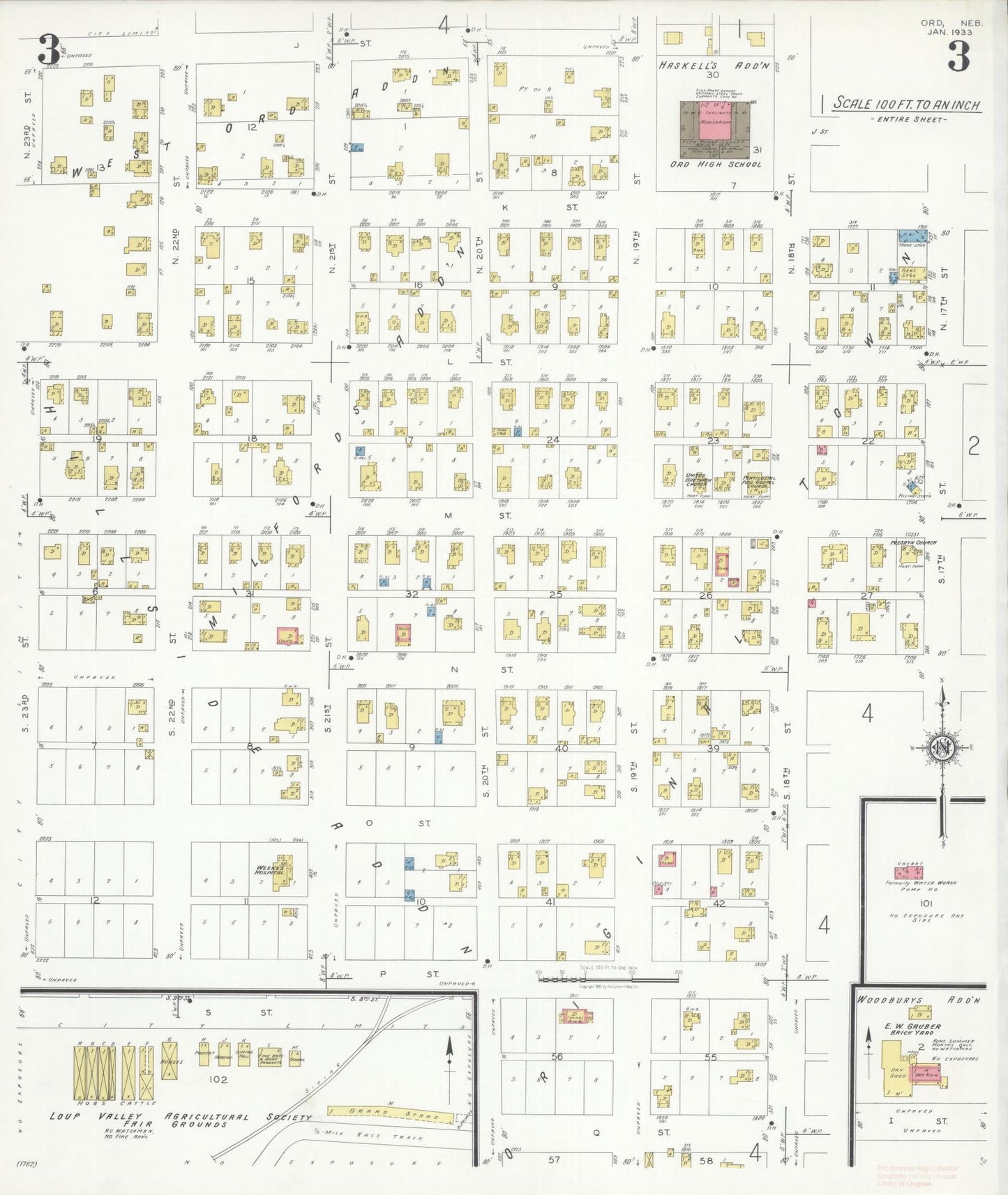 Sanborn Fire Insurance Map from Ord, Valley County, Nebraska (1933), Sheet #0003 - Complete Map Set gallery image, historic Sanborn map, vintage wall art, Nebraska Nebraska