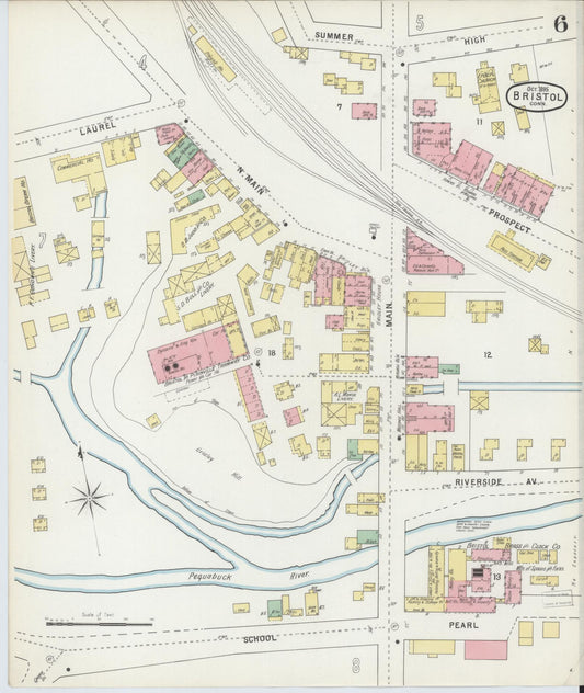 Sanborn Fire Insurance Map from Bristol, Hartford County, Connecticut (1895), Sheet #0006 - Historic Sanborn Fire Insurance Map Print, vintage old map wall art, antique decor, genealogy gift, Connecticut Connecticut map