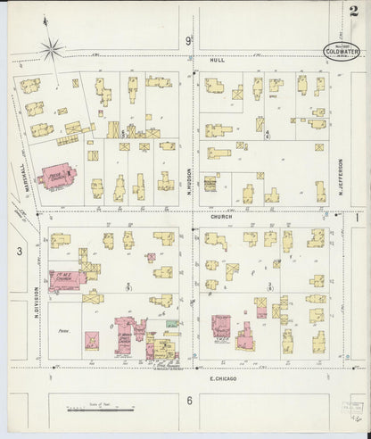 Sanborn Fire Insurance Map from Coldwater, Branch County, Michigan (1897), Sheet #0002 - Historic Sanborn Fire Insurance Map Print, vintage old map wall art, antique decor, genealogy gift, Michigan Michigan map