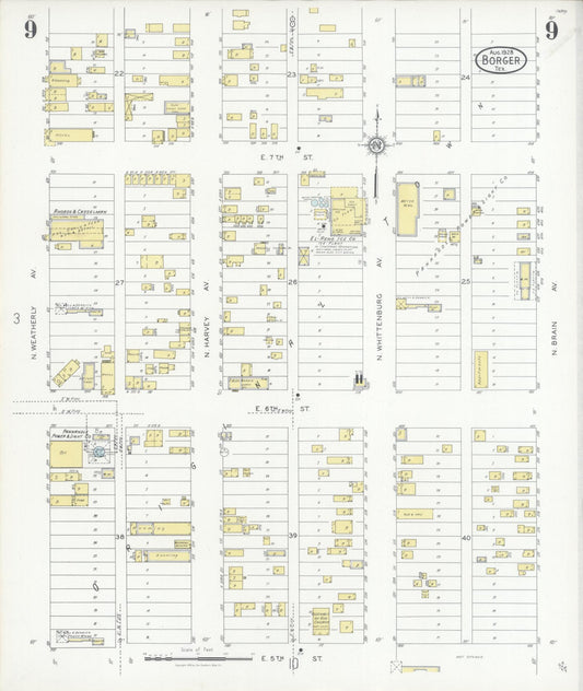 Sanborn Fire Insurance Map from Borger, Hutchinson County, Texas (1928), Sheet #0009 - Historic Sanborn Fire Insurance Map Print, vintage old map wall art, antique decor, genealogy gift, Texas Texas map