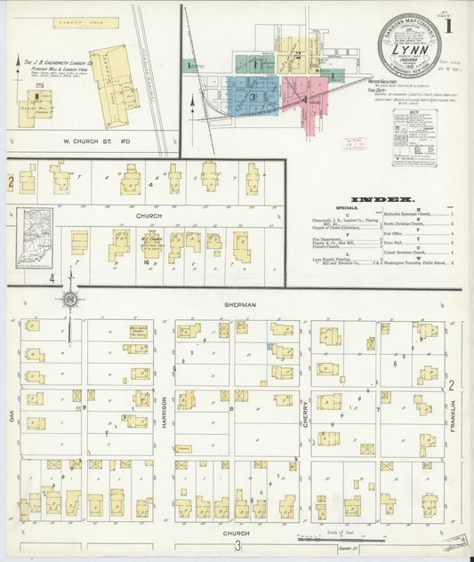 Sanborn Fire Insurance Map from Lynn, Randolph County, Indiana (1912), Sheet #0001 - Complete Map Set gallery image, historic Sanborn map, vintage wall art, Indiana Indiana