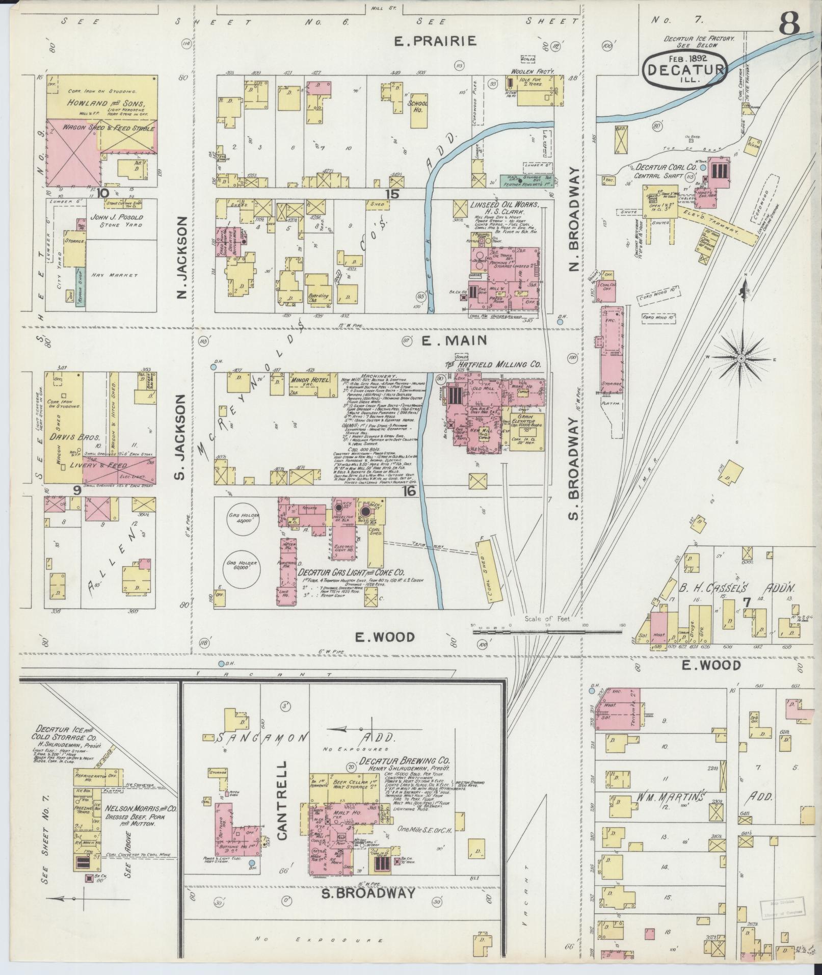 Sanborn Fire Insurance Map from Decatur, Macon County, Illinois (1892), Sheet #0008 - Historic Sanborn Fire Insurance Map Print, vintage old map wall art, antique decor, genealogy gift, Illinois Illinois map
