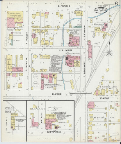 Sanborn Fire Insurance Map from Decatur, Macon County, Illinois (1892), Sheet #0008 - Historic Sanborn Fire Insurance Map Print, vintage old map wall art, antique decor, genealogy gift, Illinois Illinois map