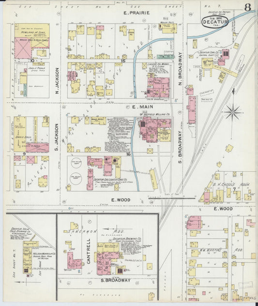 Sanborn Fire Insurance Map from Decatur, Macon County, Illinois (1892), Sheet #0008 - Historic Sanborn Fire Insurance Map Print, vintage old map wall art, antique decor, genealogy gift, Illinois Illinois map