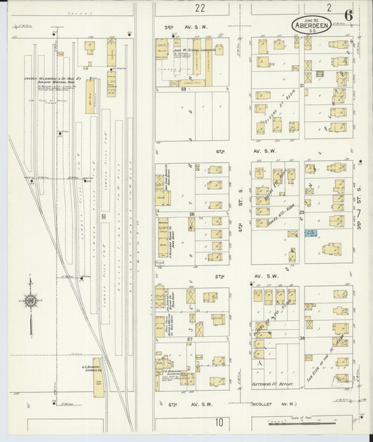 Sanborn Fire Insurance Map from Aberdeen, Brown County, South Dakota (1912), Sheet #0006 - Historic Sanborn Fire Insurance Map Print, vintage old map wall art, antique decor, genealogy gift, South Dakota South Dakota map
