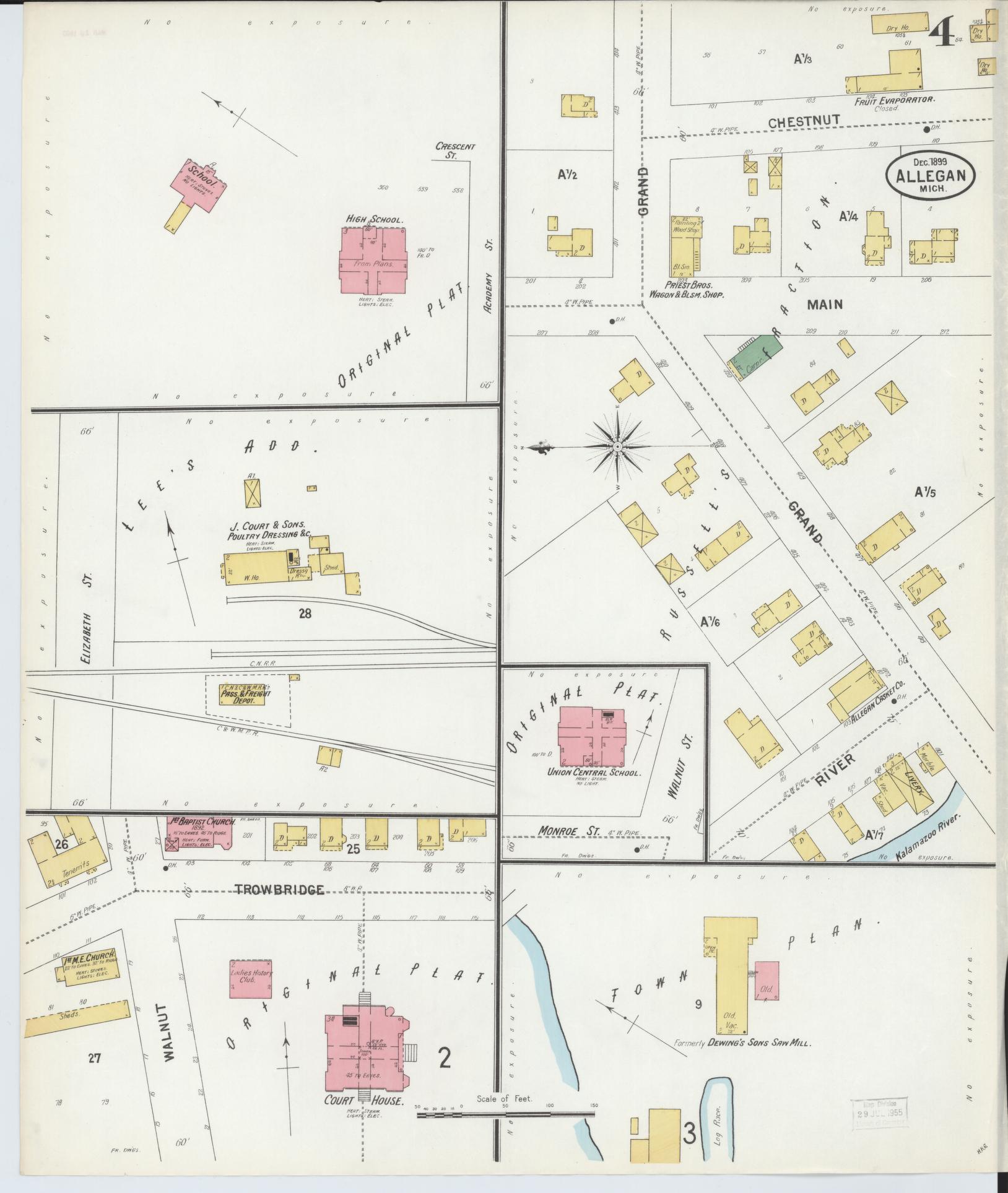 Sanborn Fire Insurance Map from Allegan, Allegan County, Michigan (1899), Sheet #0004 - Historic Sanborn Fire Insurance Map Print, vintage old map wall art, antique decor, genealogy gift, Michigan Michigan map