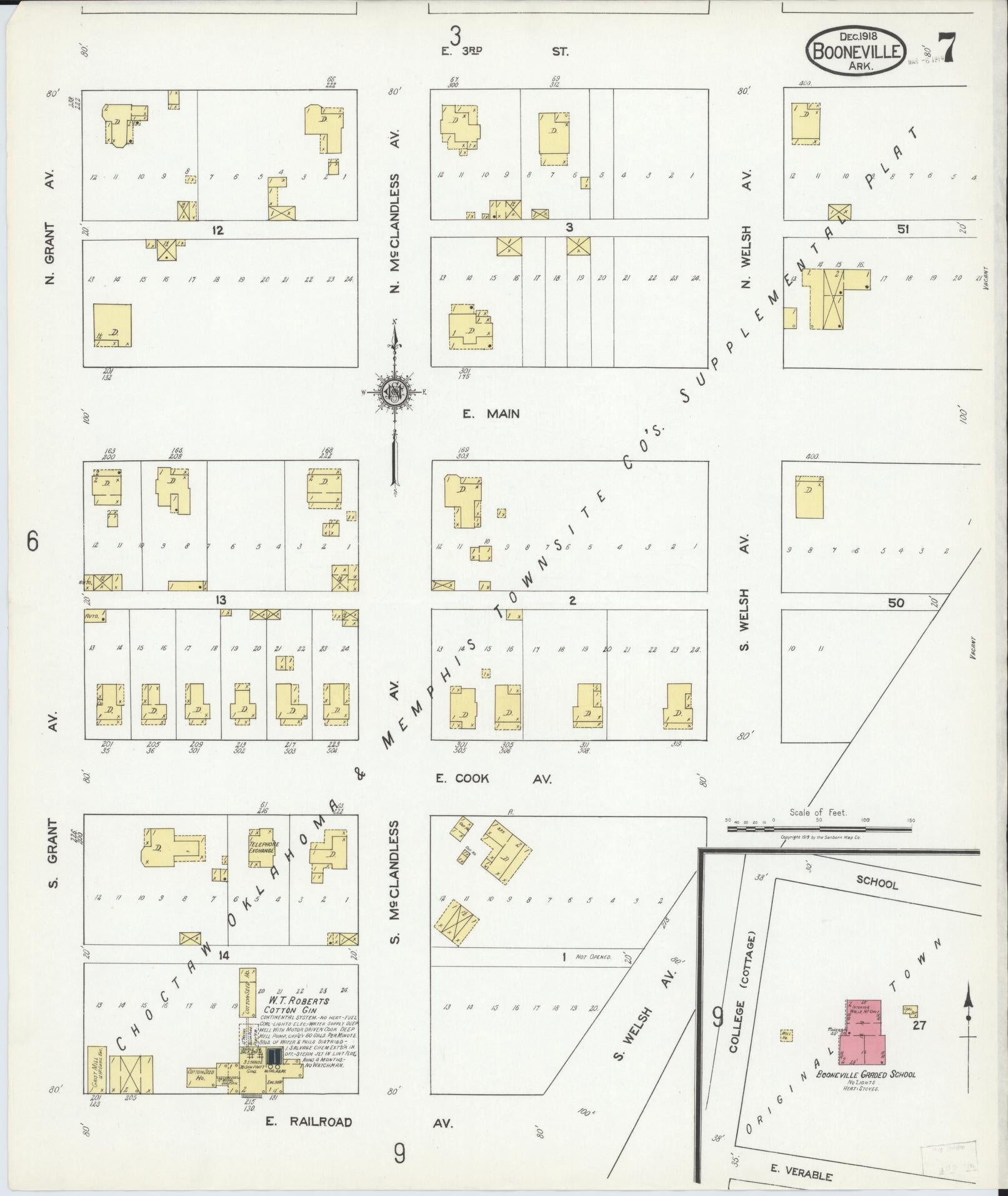 Sanborn Fire Insurance Map from Booneville, Logan County, Arkansas (1918), Sheet #0007 - Historic Sanborn Fire Insurance Map Print, vintage old map wall art, antique decor, genealogy gift, Arkansas Arkansas map