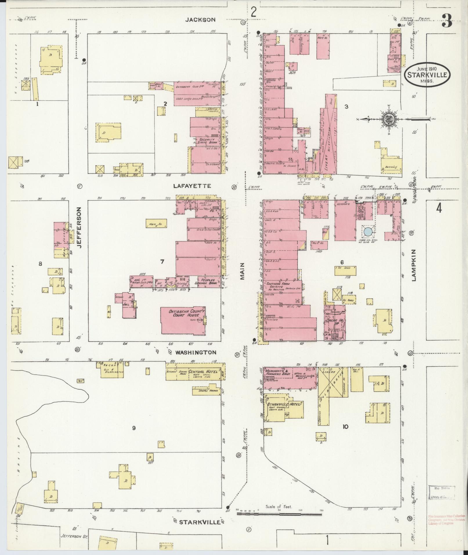 Sanborn Fire Insurance Map from Starkville, Oktibbeha County, Mississippi (1910), Sheet #0003 - Historic Sanborn Fire Insurance Map Print, vintage old map wall art, antique decor, genealogy gift, Mississippi Mississippi map