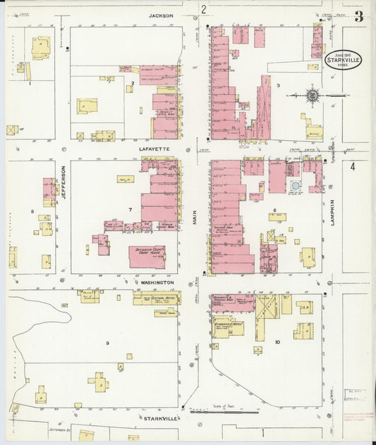 Sanborn Fire Insurance Map from Starkville, Oktibbeha County, Mississippi (1910), Sheet #0003 - Historic Sanborn Fire Insurance Map Print, vintage old map wall art, antique decor, genealogy gift, Mississippi Mississippi map
