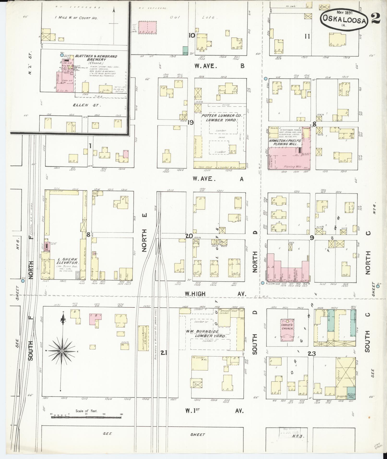 Sanborn Fire Insurance Map from Oskaloosa, Mahaska County, Iowa (1891), Sheet #0002 - Historic Sanborn Fire Insurance Map Print