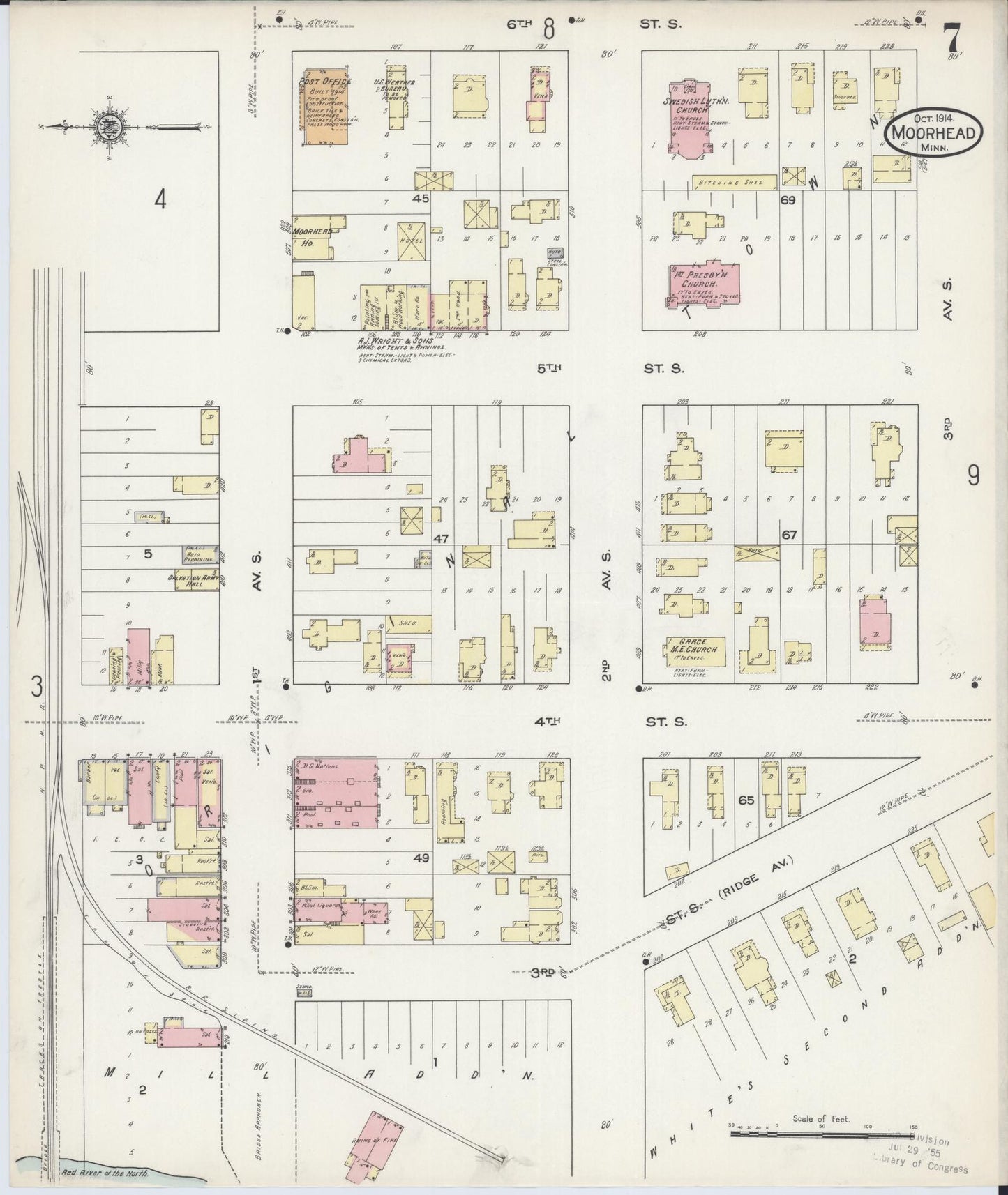 Sanborn Fire Insurance Map from Moorhead, Clay County, Minnesota (1914), Sheet #0007 - Historic Sanborn Fire Insurance Map Print, vintage old map wall art, antique decor, genealogy gift, Minnesota Minnesota map