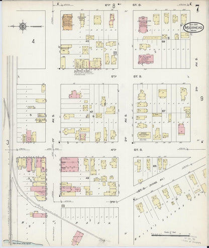 Sanborn Fire Insurance Map from Moorhead, Clay County, Minnesota (1914), Sheet #0007 - Historic Sanborn Fire Insurance Map Print, vintage old map wall art, antique decor, genealogy gift, Minnesota Minnesota map