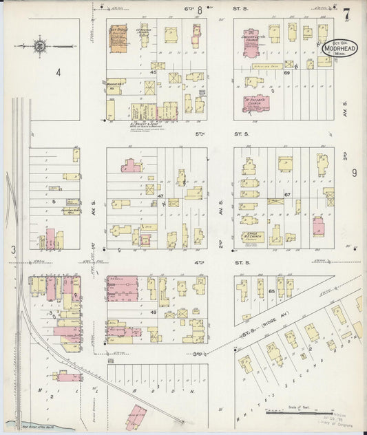 Sanborn Fire Insurance Map from Moorhead, Clay County, Minnesota (1914), Sheet #0007 - Historic Sanborn Fire Insurance Map Print, vintage old map wall art, antique decor, genealogy gift, Minnesota Minnesota map