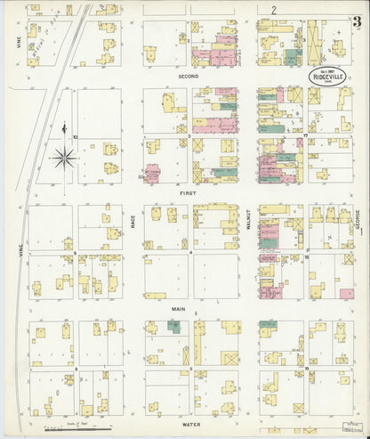 Sanborn Fire Insurance Map from Ridgeville, Randolph County, Indiana (1907), Sheet #0003 - Complete Map Set gallery image, historic Sanborn map, vintage wall art, Indiana Indiana