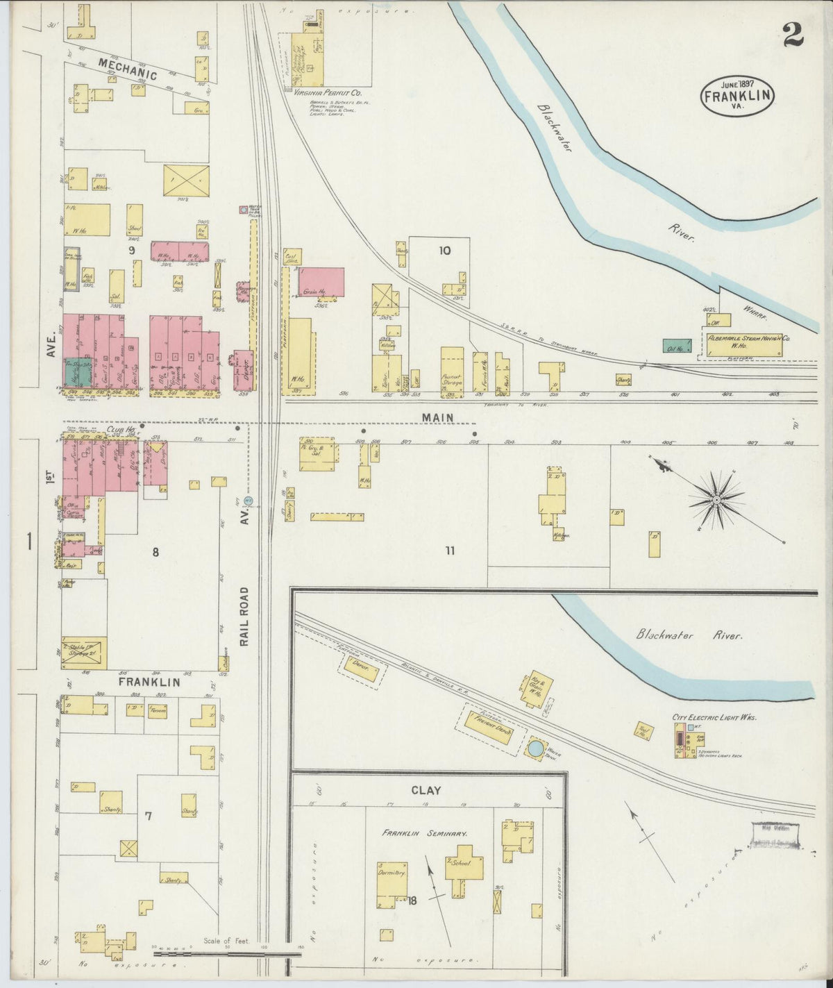 Sanborn Fire Insurance Map from Franklin, Independent Cities, Virginia (1897), Sheet #0002 - Complete Map Set gallery image, historic Sanborn map, vintage wall art, Virginia Virginia