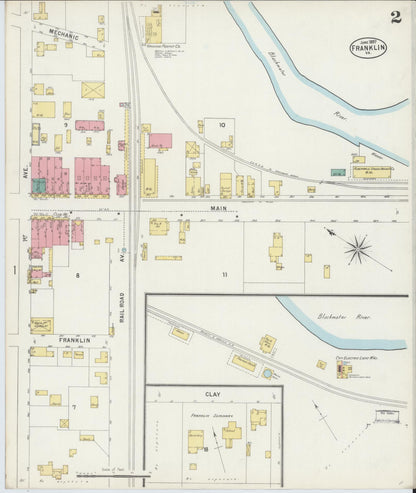 Sanborn Fire Insurance Map from Franklin, Independent Cities, Virginia (1897), Sheet #0002 - Complete Map Set gallery image, historic Sanborn map, vintage wall art, Virginia Virginia