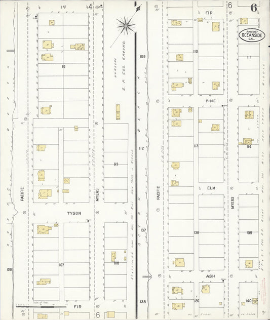 Sanborn Fire Insurance Map from Oceanside, San Diego County, California (1907), Sheet #0006 - Historic Sanborn Fire Insurance Map Print, vintage old map wall art, antique decor, genealogy gift, California California map