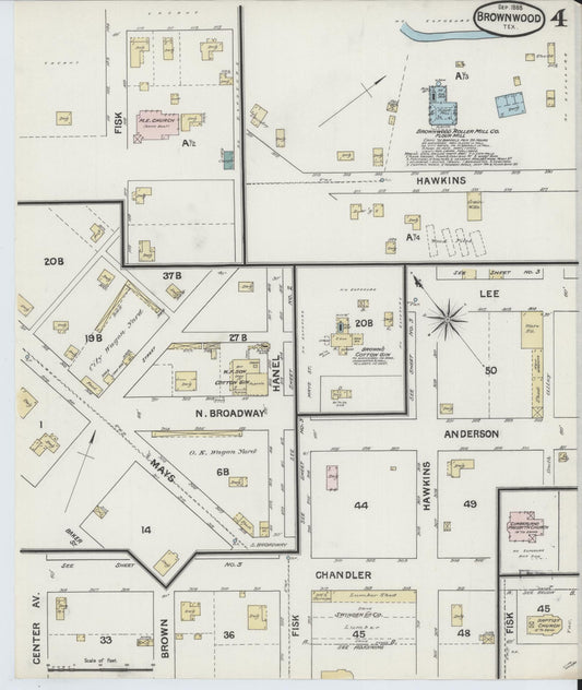 Sanborn Fire Insurance Map from Brownwood, Brown County, Texas (1888), Sheet #0004 - Historic Sanborn Fire Insurance Map Print, vintage old map wall art, antique decor, genealogy gift, Texas Texas map