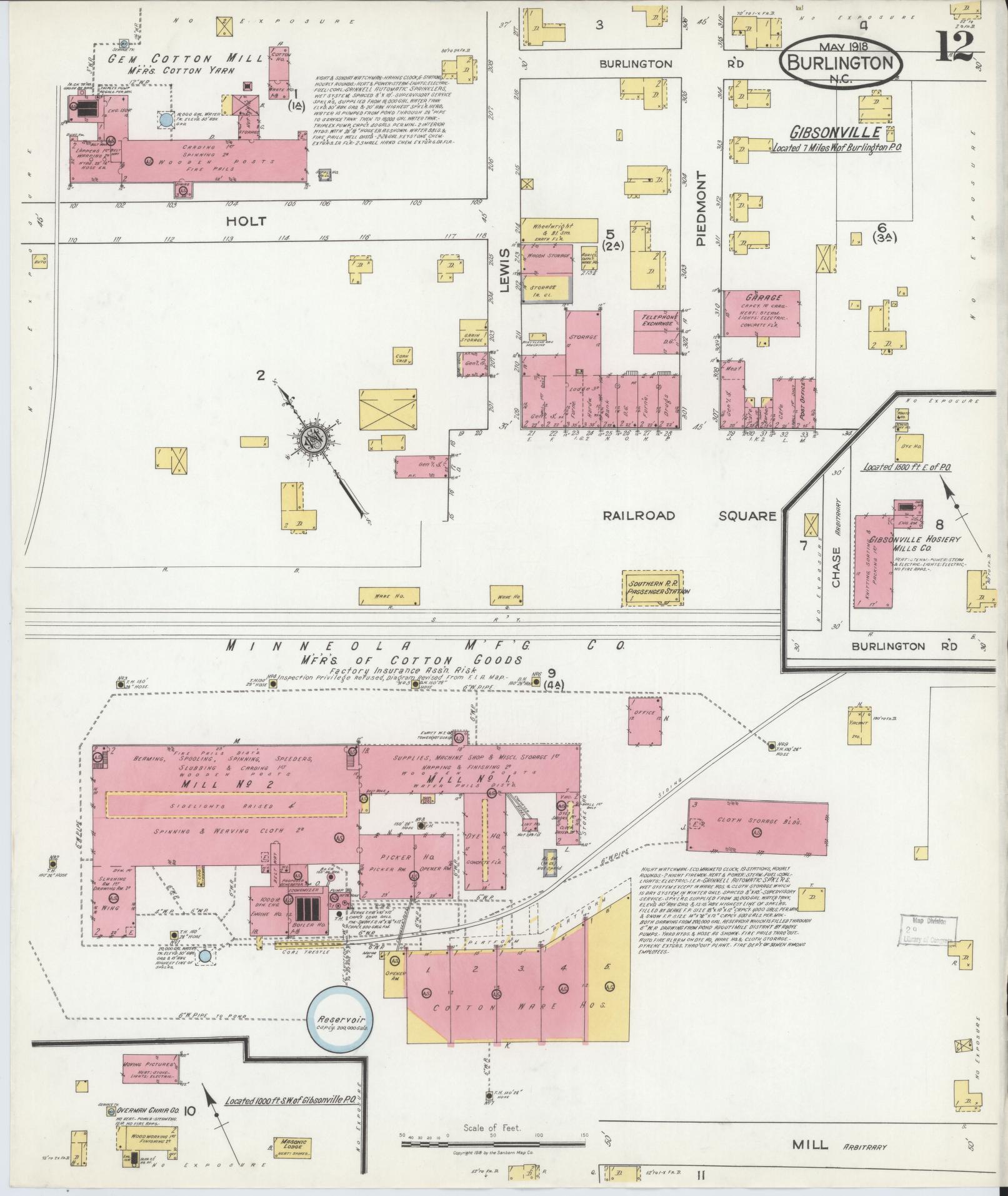 Sanborn Fire Insurance Map from Burlington, Alamance County, North Carolina (1918), Sheet #0012 - Historic Sanborn Fire Insurance Map Print, vintage old map wall art, antique decor, genealogy gift, North Carolina North Carolina map