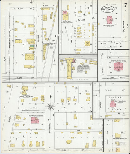 Sanborn Fire Insurance Map from Coffeyville, Montgomery County, Kansas (1901), Sheet #0007 - Complete Map Set gallery image, historic Sanborn map, vintage wall art, Kansas Kansas