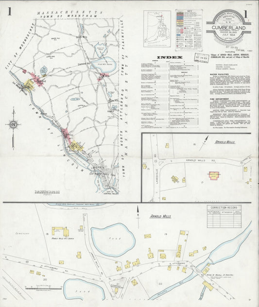 Sanborn Fire Insurance Map from Cumberland, Providence County, Rhode Island (1934), Sheet #0001 - Complete Map Set gallery image, historic Sanborn map, vintage wall art, Rhode Island Rhode Island