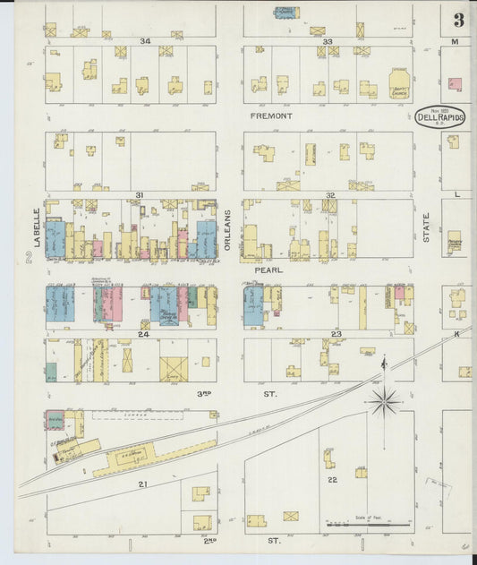 Sanborn Fire Insurance Map from Dell Rapids, Minnehaha County, South Dakota (1893), Sheet #0003 - Historic Sanborn Fire Insurance Map Print, vintage old map wall art, antique decor, genealogy gift, South Dakota South Dakota map