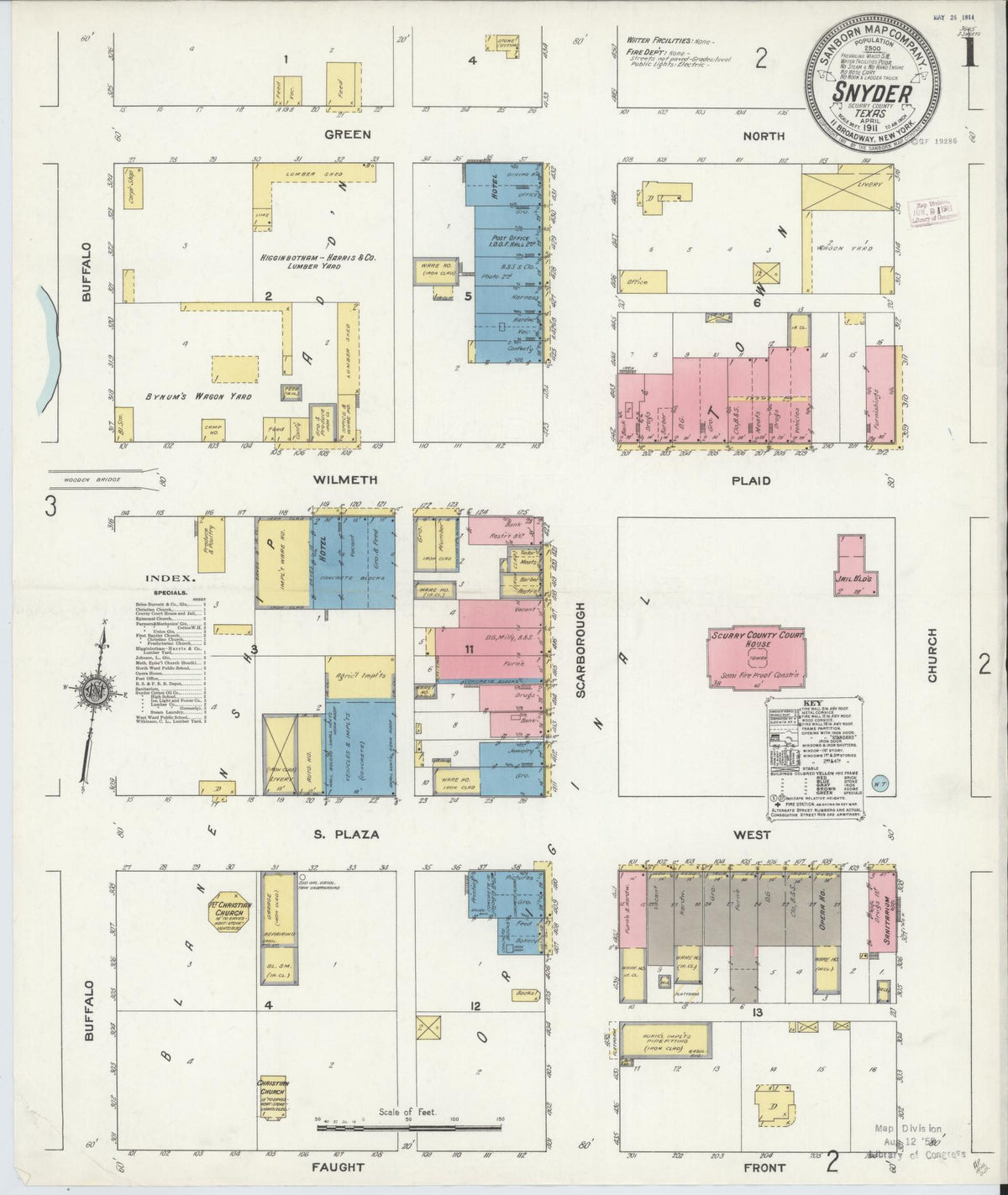 Sanborn Fire Insurance Map from Snyder, Scurry County, Texas (1911), Sheet #0001 - Historic Sanborn Fire Insurance Map Print, vintage old map wall art, antique decor, genealogy gift, Texas Texas map