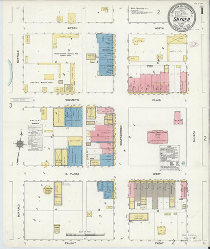Sanborn Fire Insurance Map from Snyder, Scurry County, Texas (1911), Sheet #0001 - Historic Sanborn Fire Insurance Map Print, vintage old map wall art, antique decor, genealogy gift, Texas Texas map