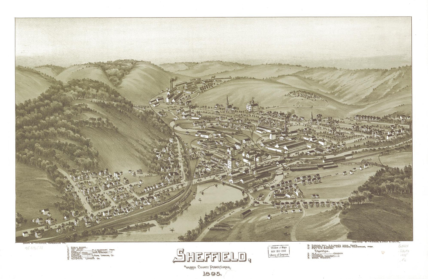 Sheffield, Warren County, Pennsylvania, 1895. (1895) – Historic Bird’s-Eye View Panorama Print