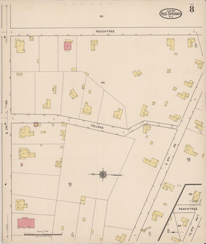 Sanborn Fire Insurance Map from Red Springs, Robeson County, North Carolina (1922), Sheet #0008 - Complete Map Set gallery image, historic Sanborn map, vintage wall art, North Carolina North Carolina