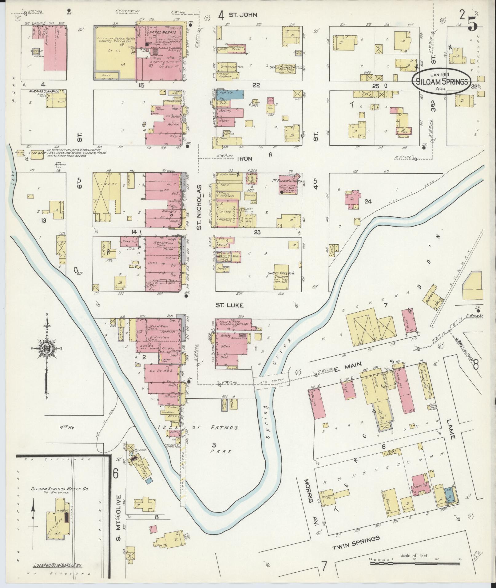 Sanborn Fire Insurance Map from Siloam Springs, Benton County, Arkansas (1914), Sheet #0005 - Historic Sanborn Fire Insurance Map Print, vintage old map wall art, antique decor, genealogy gift, Arkansas Arkansas map