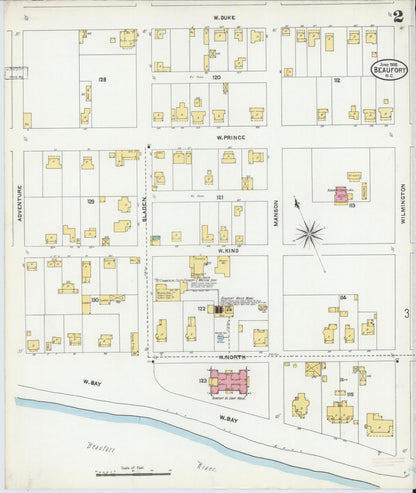 Sanborn Fire Insurance Map from Beaufort, Beaufort County, South Carolina (1905), Sheet #0002 - Complete Map Set gallery image, historic Sanborn map, vintage wall art, South Carolina South Carolina