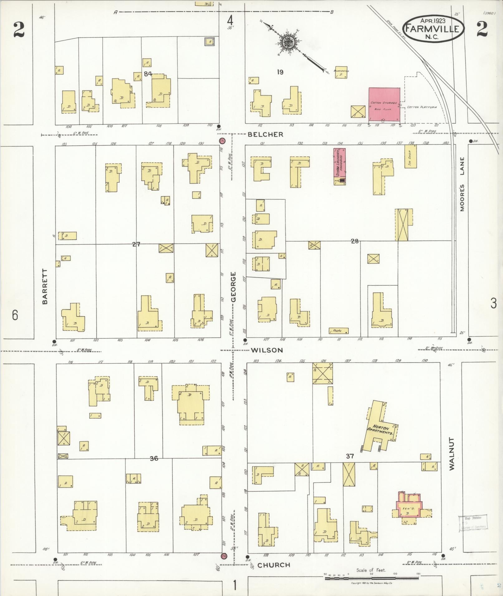 Sanborn Fire Insurance Map from Farmville, Pitt County, North Carolina (1923), Sheet #0002 - Complete Map Set gallery image, historic Sanborn map, vintage wall art, North Carolina North Carolina
