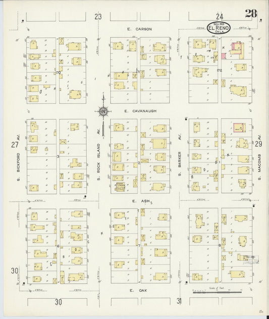 Sanborn Fire Insurance Map from El Reno, Canadian County, Oklahoma (1913), Sheet #0028 - Historic Sanborn Fire Insurance Map Print, vintage old map wall art, antique decor, genealogy gift, Oklahoma Oklahoma map