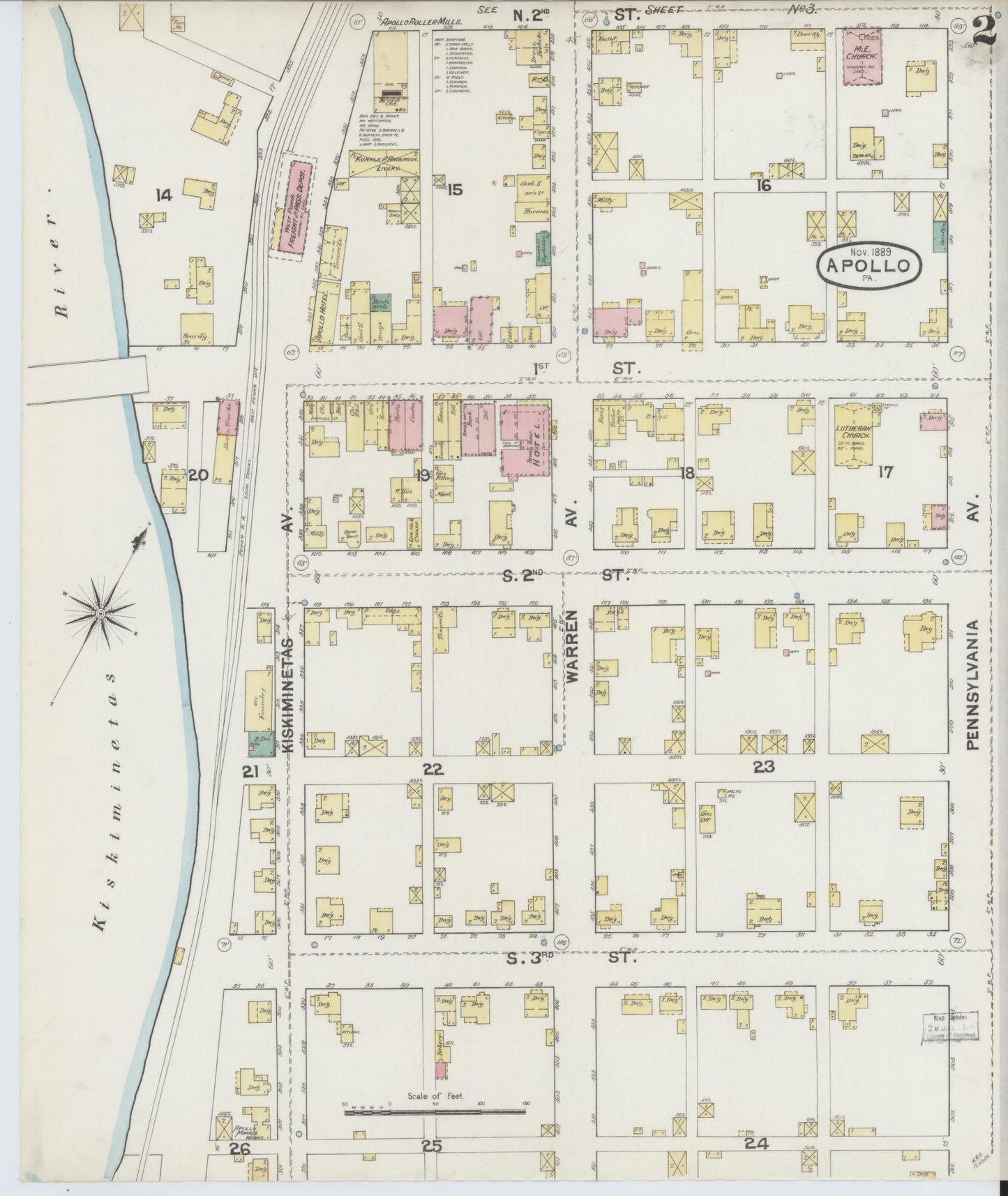 Sanborn Fire Insurance Map from Apollo, Armstrong County, Pennsylvania (1889), Sheet #0002 - Historic Sanborn Fire Insurance Map Print, vintage old map wall art, antique decor, genealogy gift, Pennsylvania Pennsylvania map