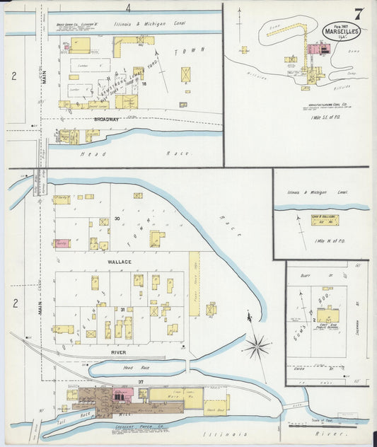 Sanborn Fire Insurance Map from Marseilles, La Salle County, Illinois (1907), Sheet #0007 - Historic Sanborn Fire Insurance Map Print, vintage old map wall art, antique decor, genealogy gift, Illinois Illinois map