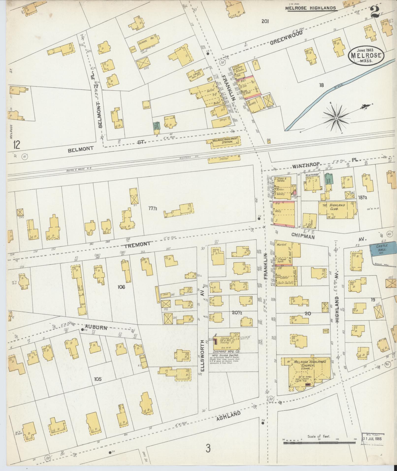 Sanborn Fire Insurance Map from Melrose, Middlesex County, Massachusetts (1903), Sheet #0002 - Complete Map Set gallery image, historic Sanborn map, vintage wall art, Massachusetts Massachusetts