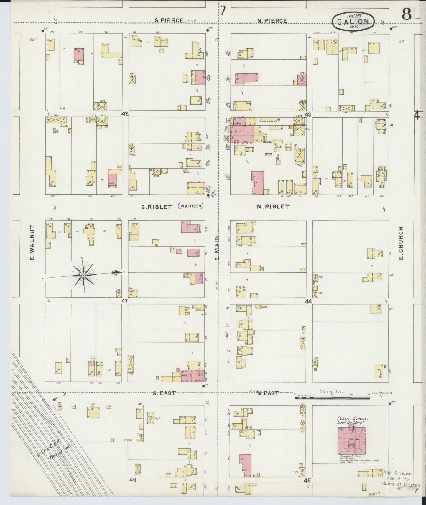 Sanborn Fire Insurance Map from Galion, Crawford County, Ohio (1897), Sheet #0008 - Historic Sanborn Fire Insurance Map Print, vintage old map wall art, antique decor, genealogy gift, Ohio Ohio map